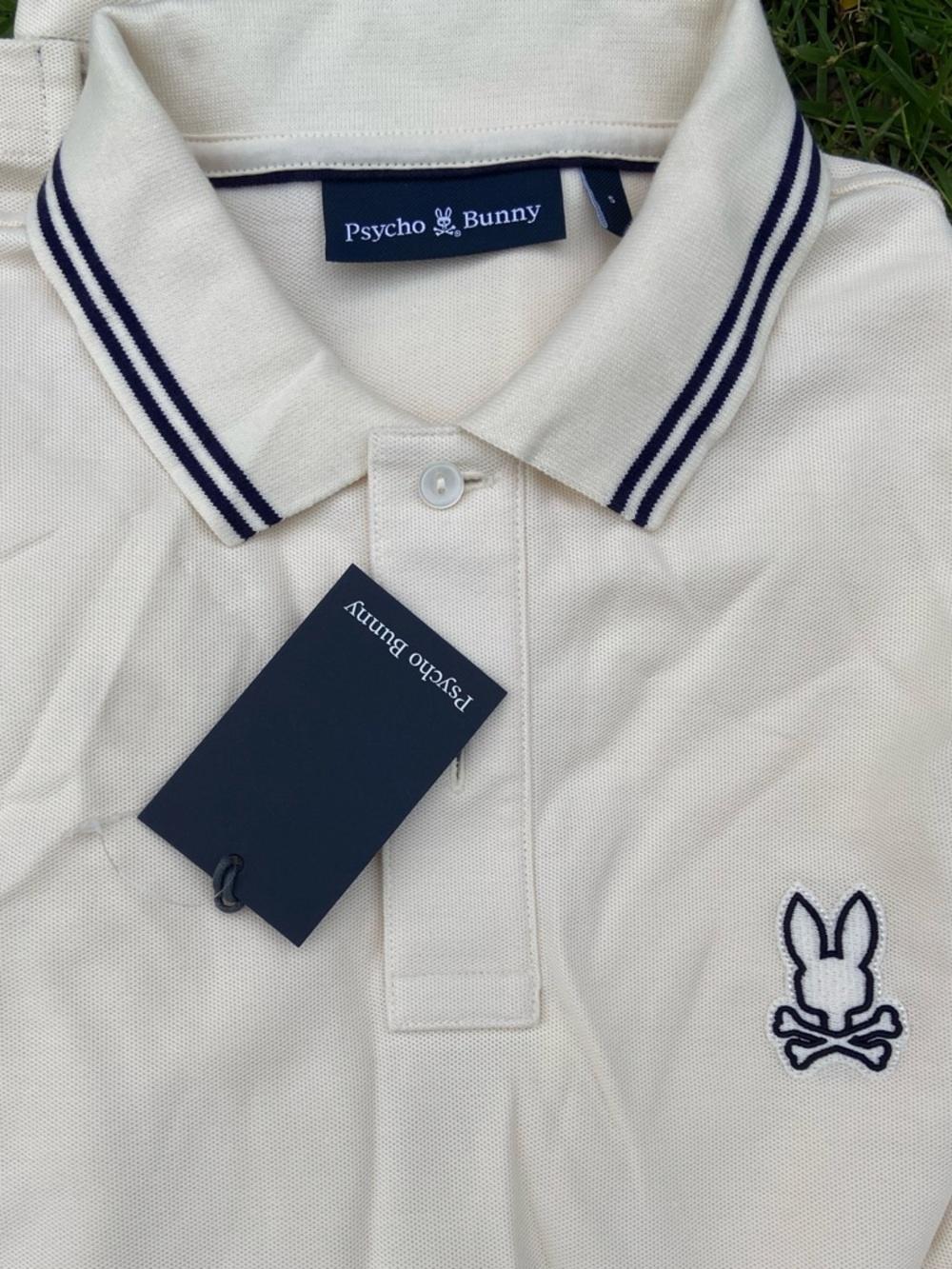 Psycho Bunny Cream Polo with Navy Tipping - Picture 2 of 7